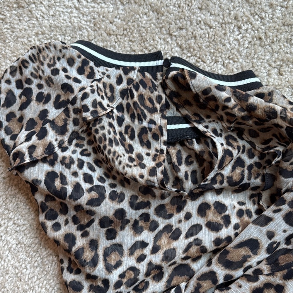 Rachel Roy Leopard Print Sheer Blouse cheetah animal print ruffle blouse size 12 - Picture 5 of 5